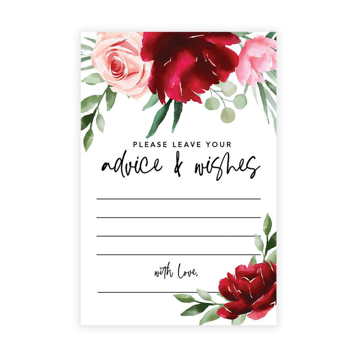 Wedding Advice & Well Wishes Guest Book Cards for Bride and Groom Design 1-Set of 56-Andaz Press-Burgundy Blush Greenery-