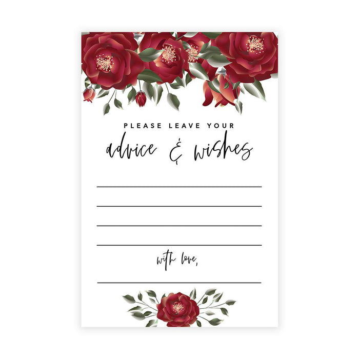 Wedding Advice & Well Wishes Guest Book Cards for Bride and Groom Design 1-Set of 56-Andaz Press-Burgundy Roses-