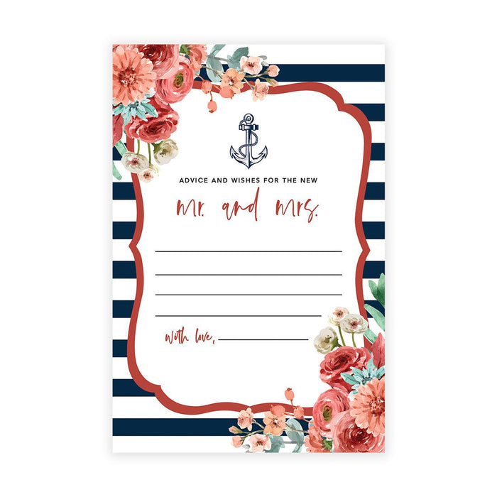 Wedding Advice & Well Wishes Guest Book Cards for Bride and Groom Design 1-Set of 56-Andaz Press-Nautical Floral Theme-