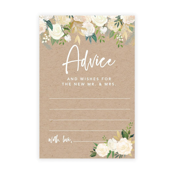 Wedding Advice & Well Wishes Guest Book Cards for Bride and Groom Design 1-Set of 56-Andaz Press-Rustic Kraft Brown with Florals-