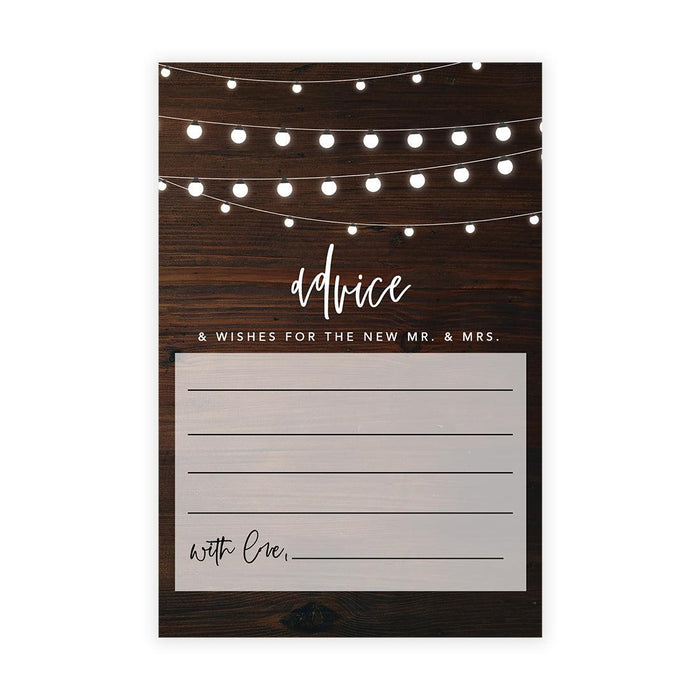Wedding Advice & Well Wishes Guest Book Cards for Bride and Groom Design 1-Set of 56-Andaz Press-Rustic Wood String Lights-