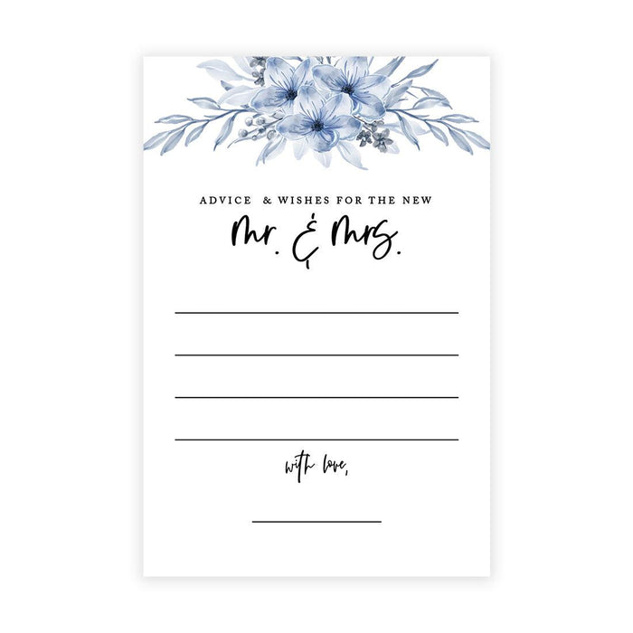Wedding Advice & Well Wishes Guest Book Cards for Bride and Groom Design 2-Set of 56-Andaz Press-Dusty Blue Florals-