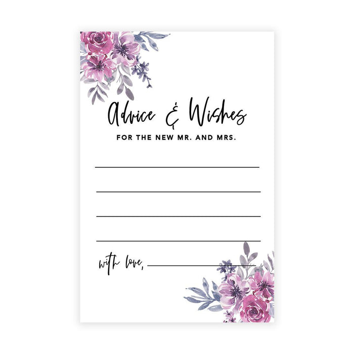 Wedding Advice & Well Wishes Guest Book Cards for Bride and Groom Design 2-Set of 56-Andaz Press-Lavender Watercolor Florals-