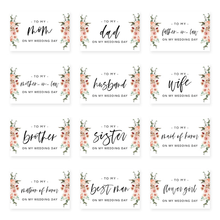 Wedding Day Gift Cards with Envelopes, To My Wife Husband Mom Dad Mother-In-Law Father-In-Law-Set of 12-Andaz Press-Nude Florals-