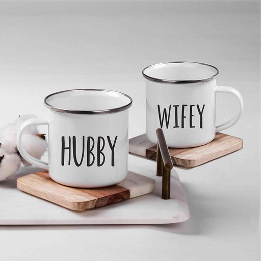 Wedding Engagement Stainless Steel Campfire Coffee Mugs Gift Set, Hubby, Wifey-Set of 2-Andaz Press-
