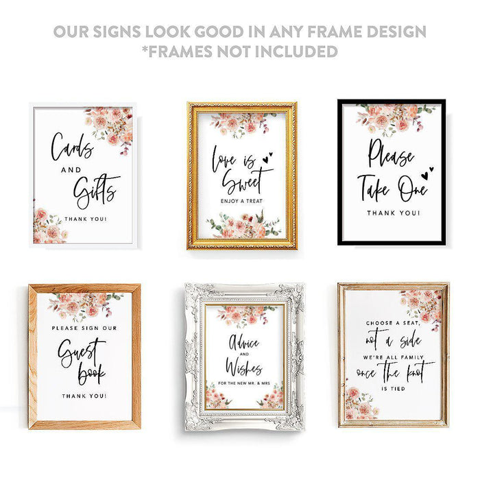 Wedding Signs Bundle Set for Ceremony, Reception Decor Signage-Set of 30-Andaz Press-Coral Florals-