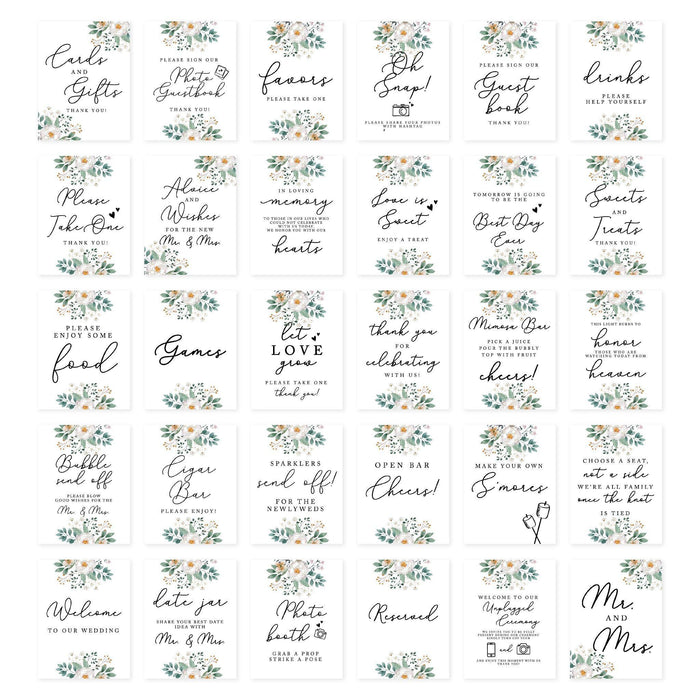 Wedding Signs Bundle Set for Ceremony, Reception Decor Signage-Set of 30-Andaz Press-Flower Garden-