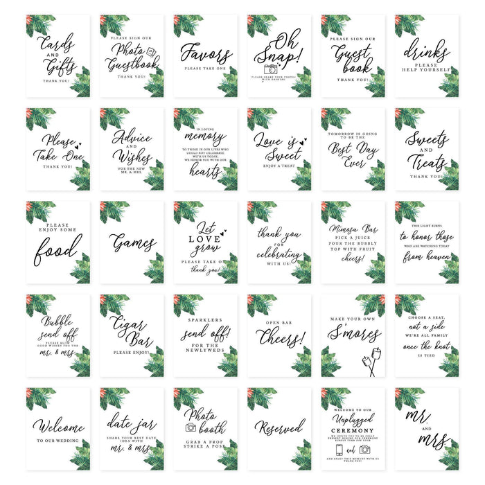 Wedding Signs Bundle Set for Ceremony, Reception Decor Signage-Set of 30-Andaz Press-Tropical Leaves-
