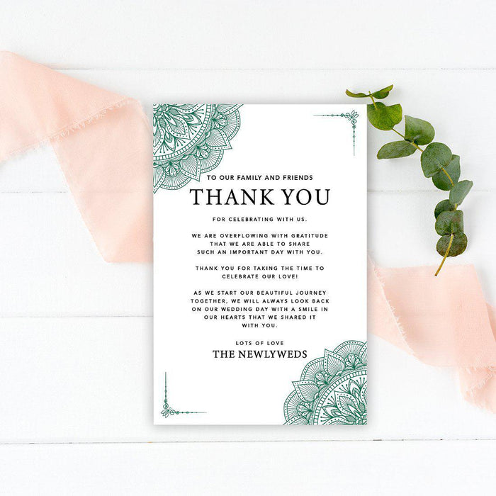 Wedding Thank You Place Setting Cards for Table Reception, Design 2-Set of 56-Andaz Press-Dark Green Elegant Ornate-
