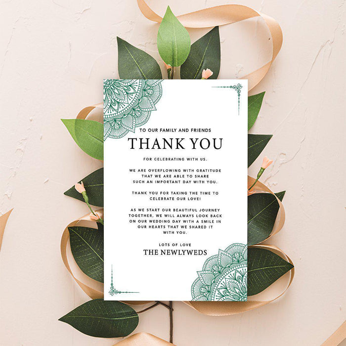 Wedding Thank You Place Setting Cards for Table Reception, Design 2-Set of 56-Andaz Press-Dark Green Elegant Ornate-