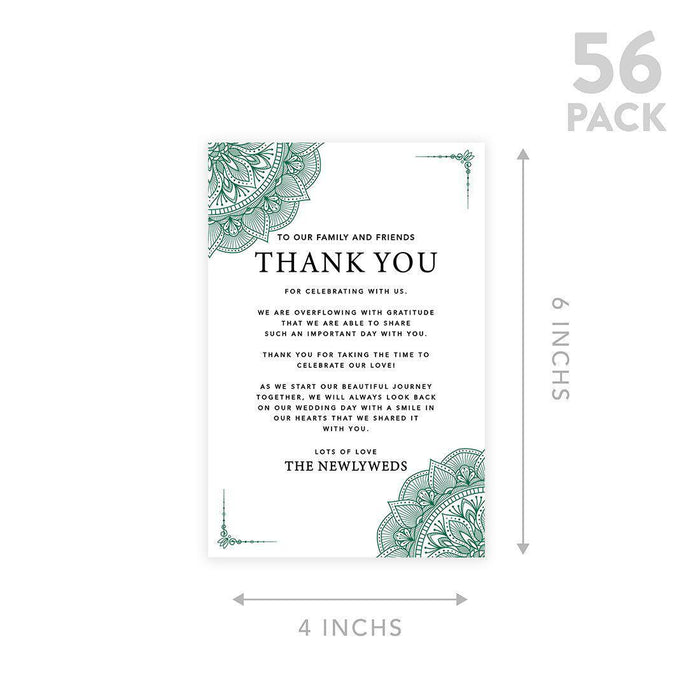 Wedding Thank You Place Setting Cards for Table Reception, Design 2-Set of 56-Andaz Press-Dark Green Elegant Ornate-