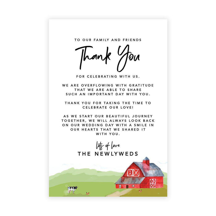 Wedding Thank You Place Setting Cards for Table Reception, Wedding Decoration Seating Design 1-Set of 56-Andaz Press-Barn Farm-