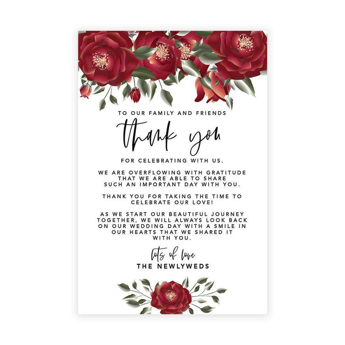 Wedding Thank You Place Setting Cards for Table Reception, Wedding Decoration Seating Design 1-Set of 56-Andaz Press-Burgundy Roses-