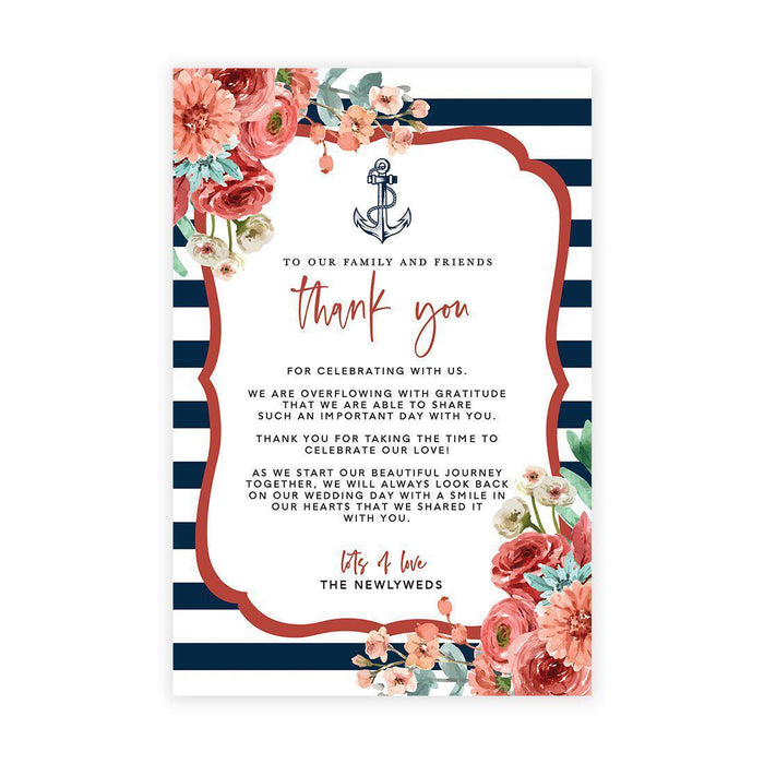 Wedding Thank You Place Setting Cards for Table Reception, Wedding Decoration Seating Design 1-Set of 56-Andaz Press-Nautical Floral Theme-
