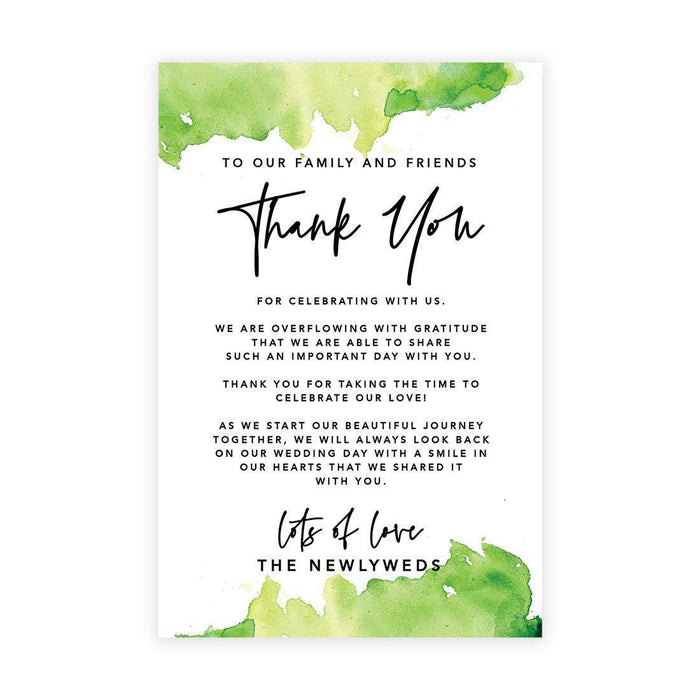 Wedding Thank You Place Setting Cards for Table Reception, Wedding Decoration Seating Design 1-Set of 56-Andaz Press-Ombre Green Watercolor-