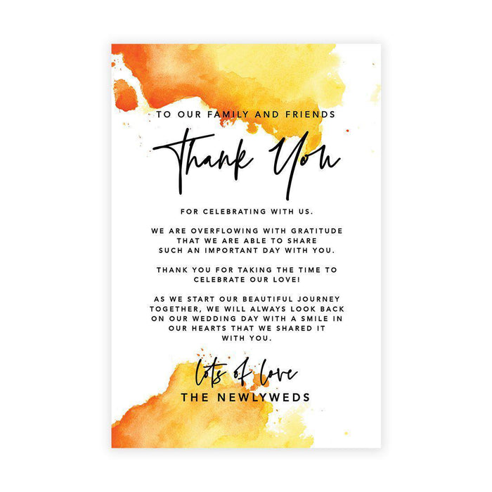 Wedding Thank You Place Setting Cards for Table Reception, Wedding Decoration Seating Design 1-Set of 56-Andaz Press-Ombre Orange Watercolor-