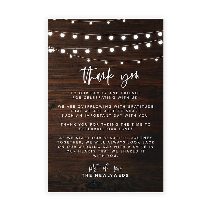 Wedding Thank You Place Setting Cards for Table Reception, Wedding Decoration Seating Design 1-Set of 56-Andaz Press-Rustic Wood String Lights-