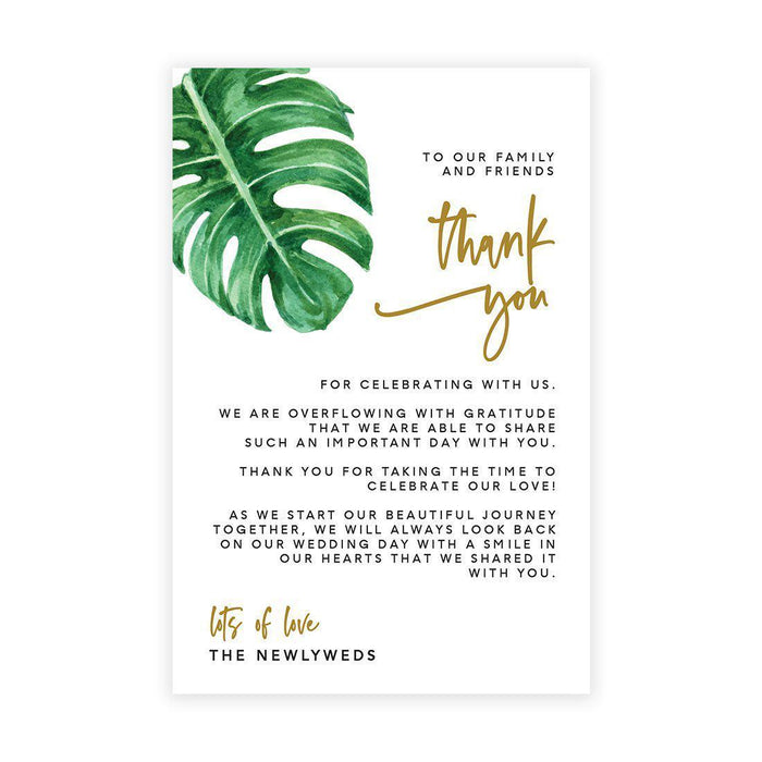 Wedding Thank You Place Setting Cards for Table Reception, Wedding Decoration Seating Design 1-Set of 56-Andaz Press-Tropical Monstera Leaf-