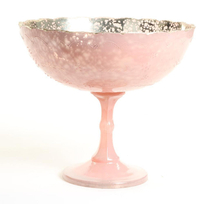 Wide Antique Glass Compote Bowl Pedestal Flower Bowl Centerpiece-Set of 1-Koyal Wholesale-Blush Pink-8" D x 6.75" H-