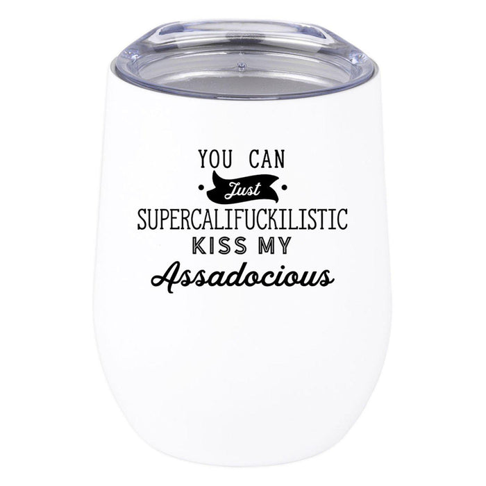 Wine Tumbler with Lid 12 Oz Stemless Stainless Steel Insulated Tumbler-Set of 1-Andaz Press-Kiss My Assadocious-