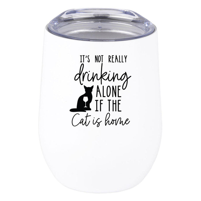 Wine Tumbler with Lid 12 Oz Stemless Stainless Steel Insulated Tumbler-Set of 1-Andaz Press-The Cat Is Home-