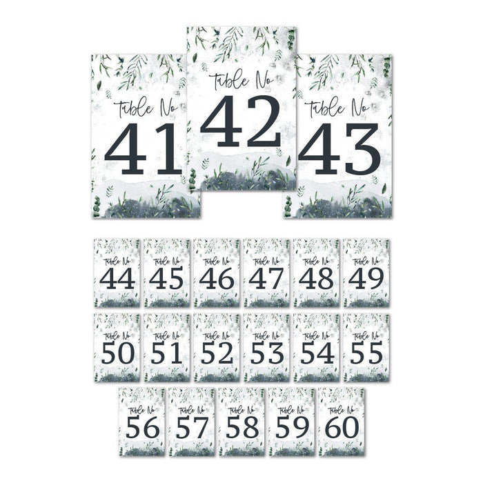 Winter Snowy Woodland Forest Watercolor Wedding Collection, Table Numbers on Perforated Paper, Single-Sided-Set of 1-Andaz Press-Table Numbers 41-60-