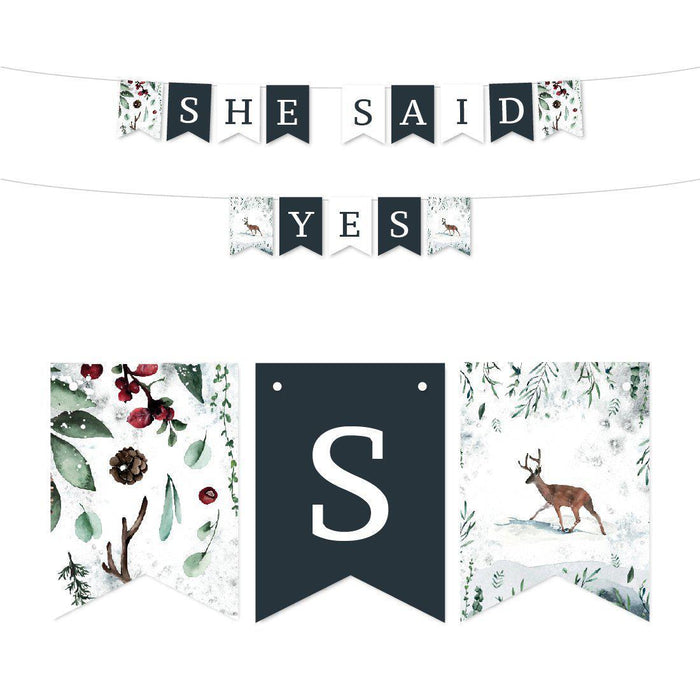 Winter Snowy Woodland Forest Watercolor Wedding Party Collection, Hanging Pennant Party Banner with String, 5-Feet-Set of 1-Andaz Press-She Said Yes-