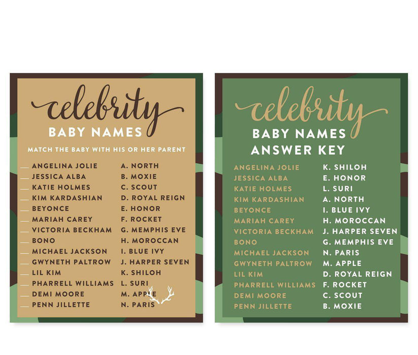 Woodland Camouflage Boy Baby Shower Games & Fun Activities-Set of 20-Andaz Press-Celebrity Name Game-