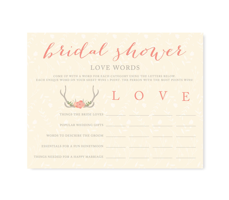 Woodland Deer Wedding Bridal Shower Game Cards-Set of 20-Andaz Press-Love Words-