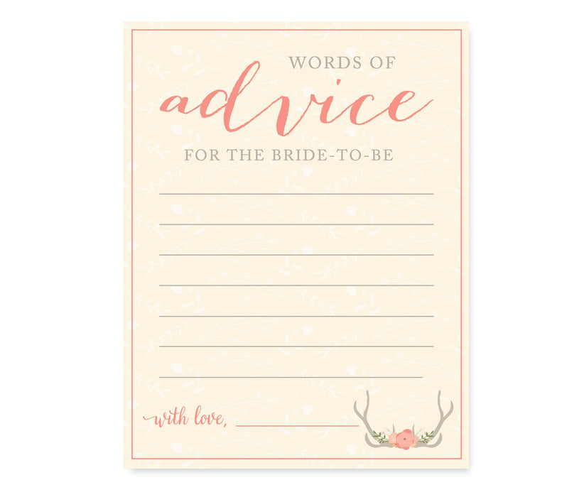 Woodland Deer Wedding Bridal Shower Game Cards-Set of 20-Andaz Press-Words of Wisdom-