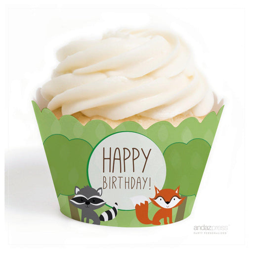 Woodland Friends Birthday Fox & Raccoon Cupcake Wrappers-Set of 24-Andaz Press-