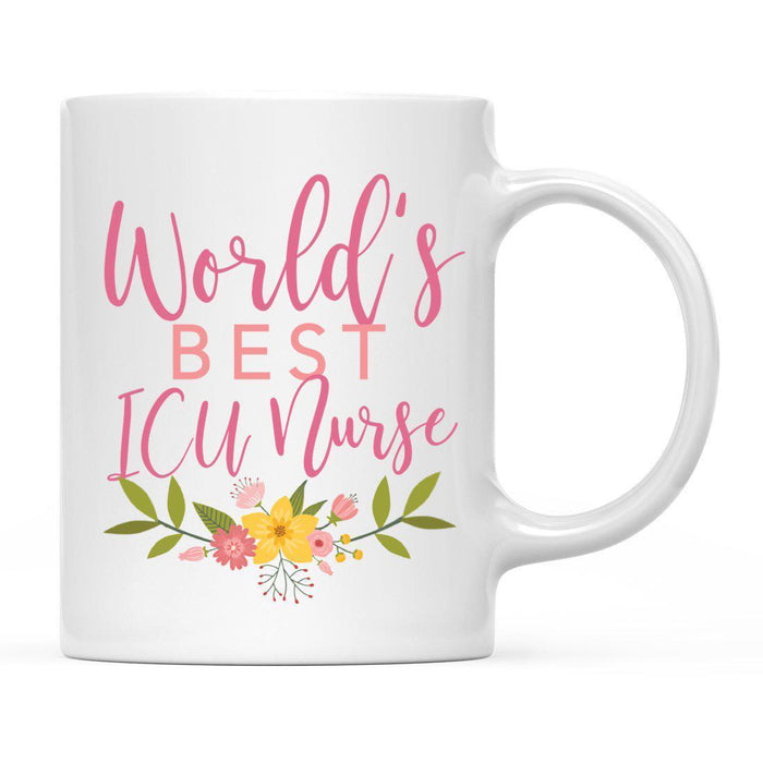 World's Best Profession, Pink Floral Design Ceramic Coffee Mug Collection 2-Set of 1-Andaz Press-ICU Nurse-