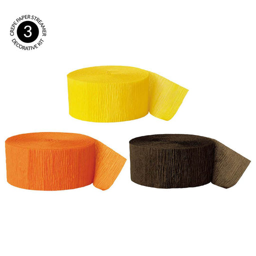 Yellow, Orange, Brown Crepe Paper Streamer Hanging Decorative Kit-Set of 3-Andaz Press-