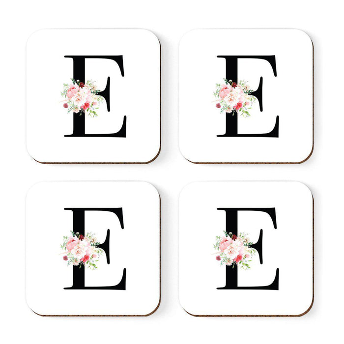 Square Coffee Drink Coasters Gift Set, Blush Floral Monogram-Set of 4-Andaz Press-E-