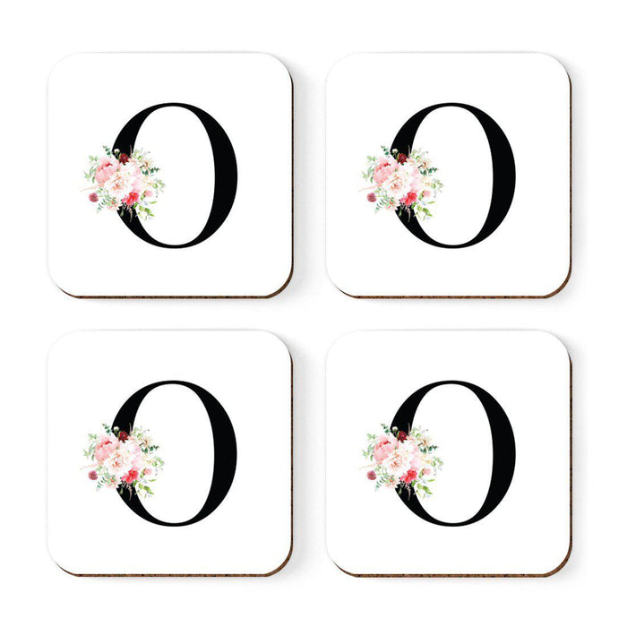 Square Coffee Drink Coasters Gift Set, Blush Floral Monogram-Set of 4-Andaz Press-O-