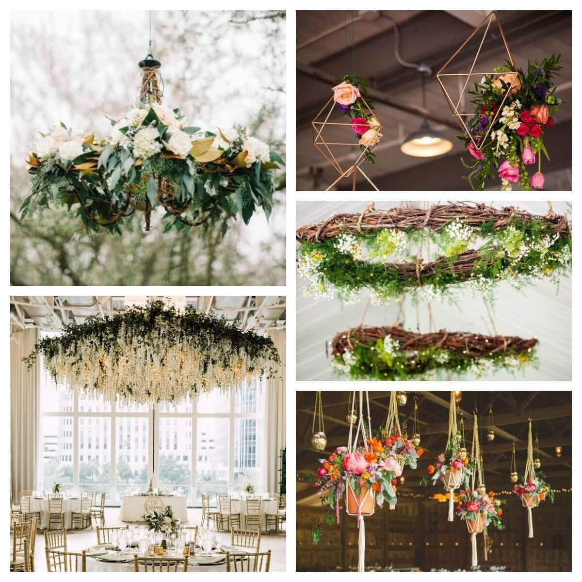 a cascade of flower petals on wire or fishing line  Hanging flowers,  Wedding day inspiration, Floral chandelier