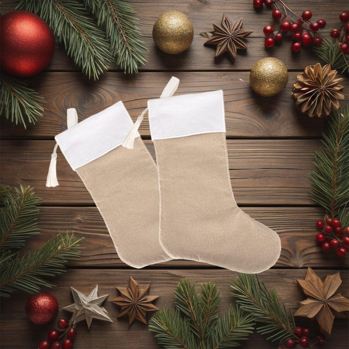 17" Blank Linen Christmas Stocking with Tassel-Andaz Press-Set of 1-Ivory-