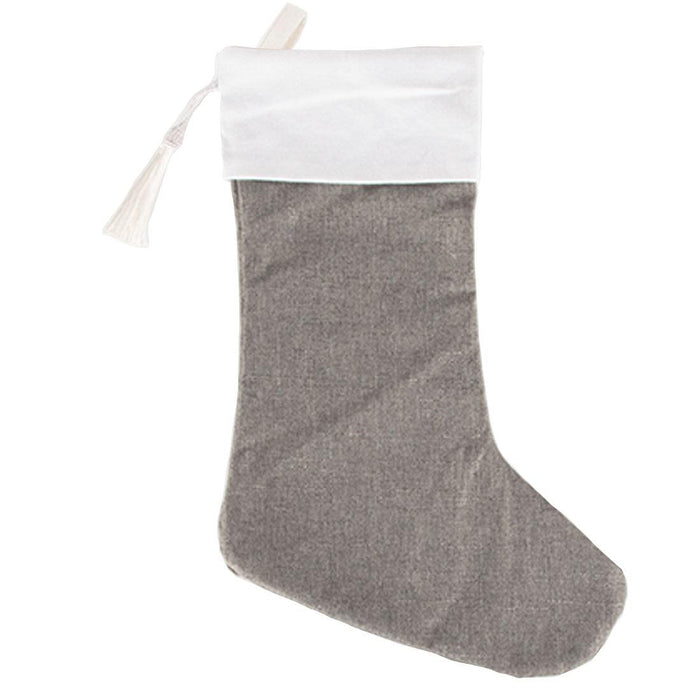 17" Blank Linen Christmas Stocking with Tassel-Andaz Press-Set of 1-Ivory-