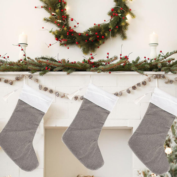 17" Blank Linen Christmas Stocking with Tassel-Andaz Press-Set of 1-Ivory-