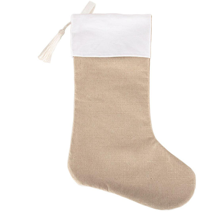 17" Blank Linen Christmas Stocking with Tassel-Andaz Press-Set of 1-Ivory-