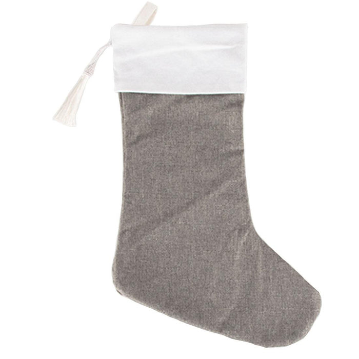 17" Blank Linen Christmas Stocking with Tassel-Andaz Press-Set of 1-Dark Gray-