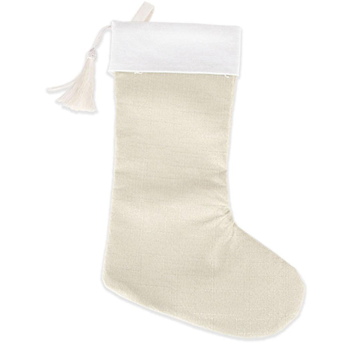 17" Blank Linen Christmas Stocking with Tassel-Andaz Press-Set of 1-Ivory-