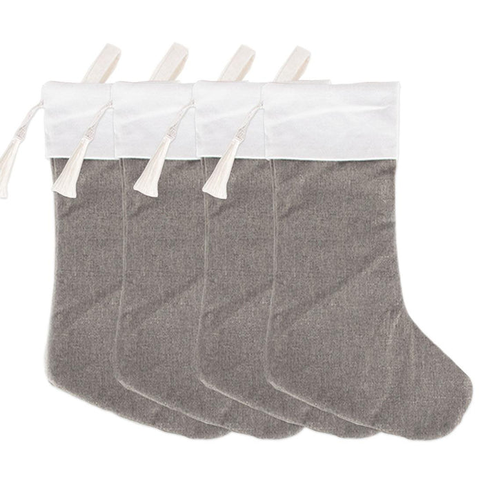 17" Blank Linen Christmas Stocking with Tassel-Andaz Press-Set of 4-Dark Gray-