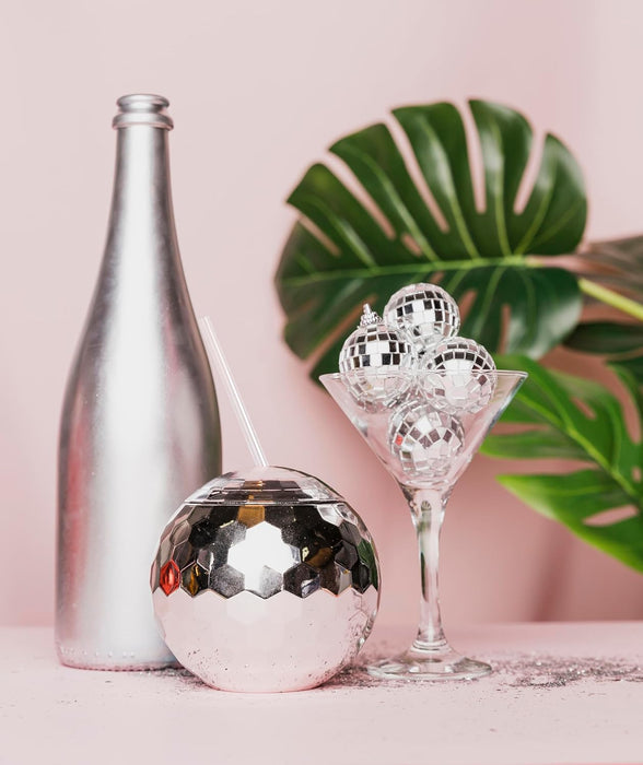1970s Disco Ball Cup With Straw Bulk Pack-Andaz Press-Gold-Set of 32-