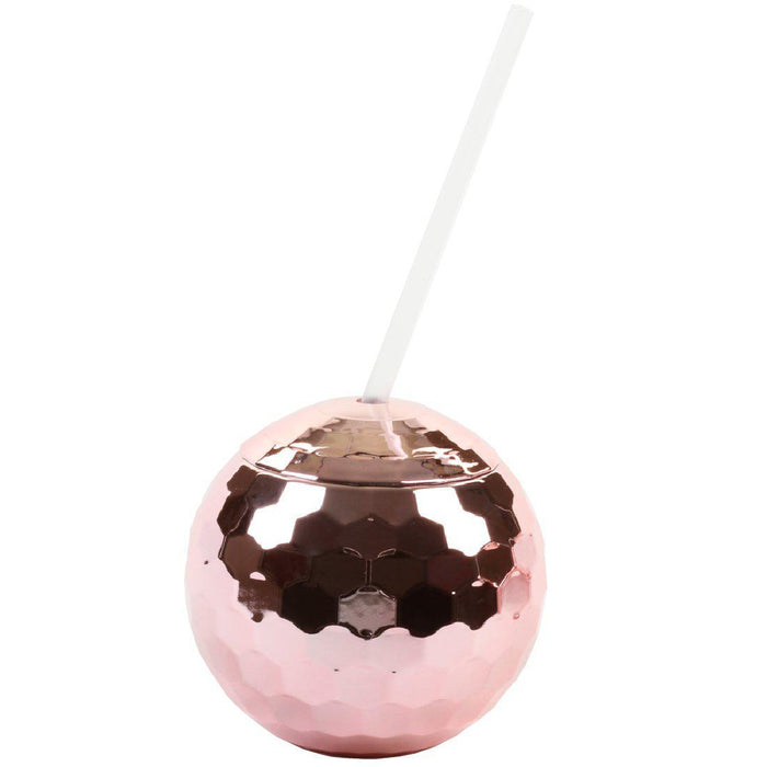 1970s Disco Ball Cup With Straw Bulk Pack-Andaz Press-Gold-Set of 32-