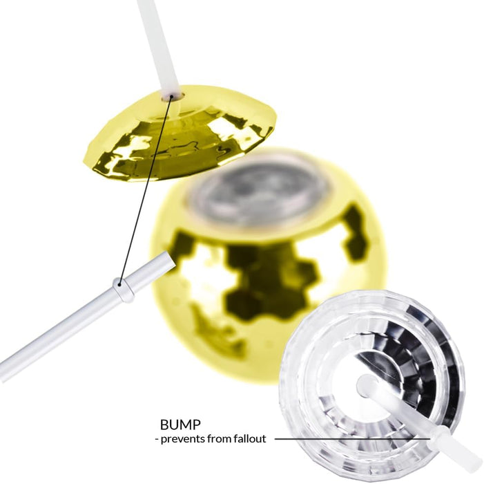 1970s Disco Ball Cup With Straw Bulk Pack-Andaz Press-Gold-Set of 32-