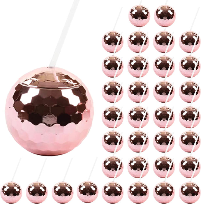 1970s Disco Ball Cup With Straw Bulk Pack-Andaz Press-Rose Gold-Set of 32-
