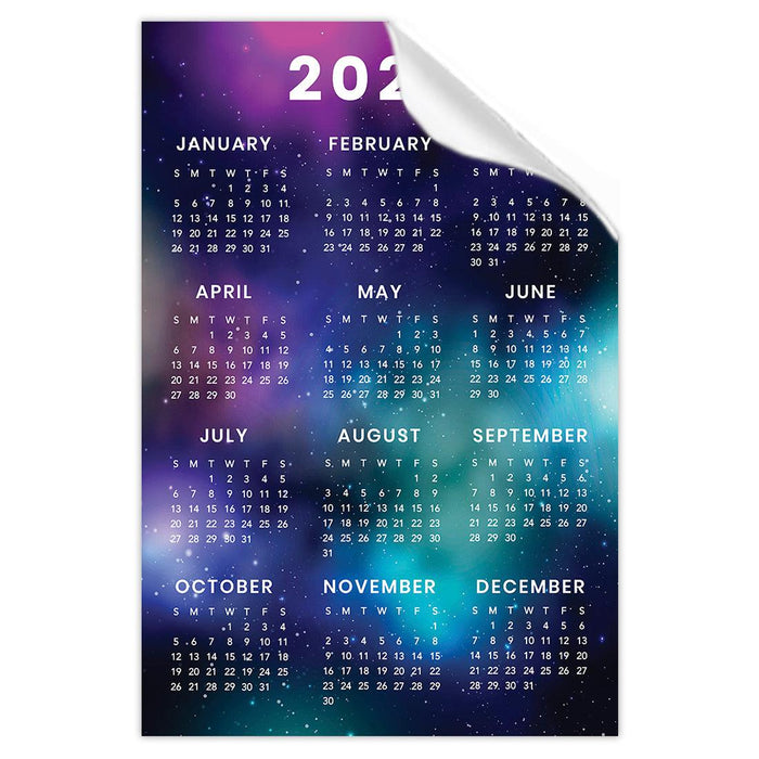 2025 Peel and Stick Refrigerator Calendar, Adhesive Wall Stickers for Full Year at a Glance-Set of 1-Andaz Press-12"x18" Galaxy Stars-