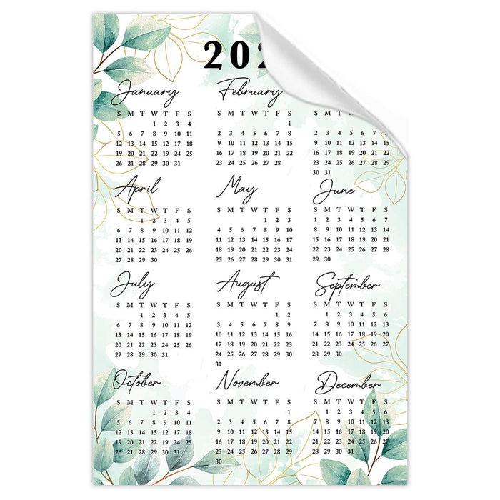 2025 Peel and Stick Refrigerator Calendar, Adhesive Wall Stickers for Full Year at a Glance-Set of 1-Andaz Press-12"x18" Greenery-