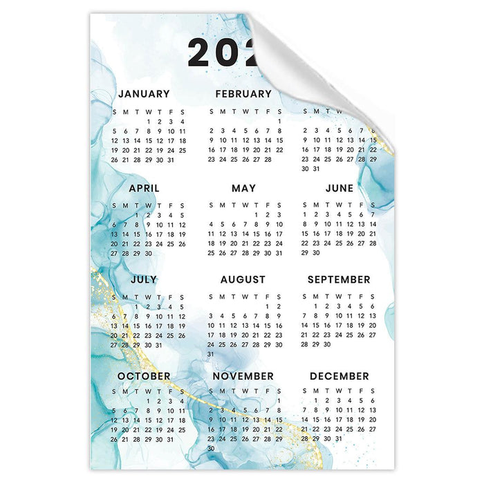 2025 Peel and Stick Refrigerator Calendar, Adhesive Wall Stickers for Full Year at a Glance-Set of 1-Andaz Press-12"x18" Marble Blue-